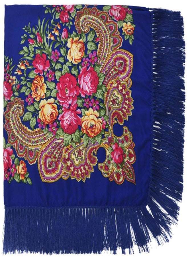 LOVNBHELP Russian Style Muffler Warm Scarf Women's Traditional Scarves Wrap Tassel Shawl Fringes Neck Head Shawl Retro Scarf/Royal Blue - Image 2